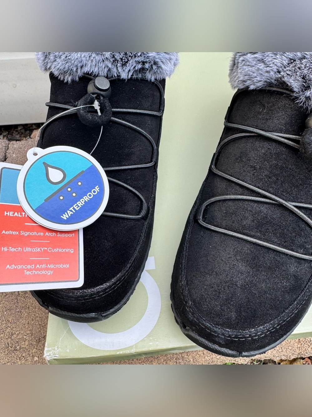 Aetrex Chrissy Furry Slip On Black - Brand New With Tags! - Picture 6 of 16